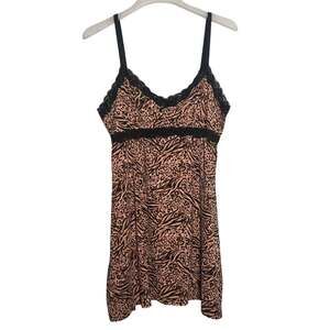 Delta Burke Animal Print Negligee Night Gown Size Lace Trim Stretch 2X
